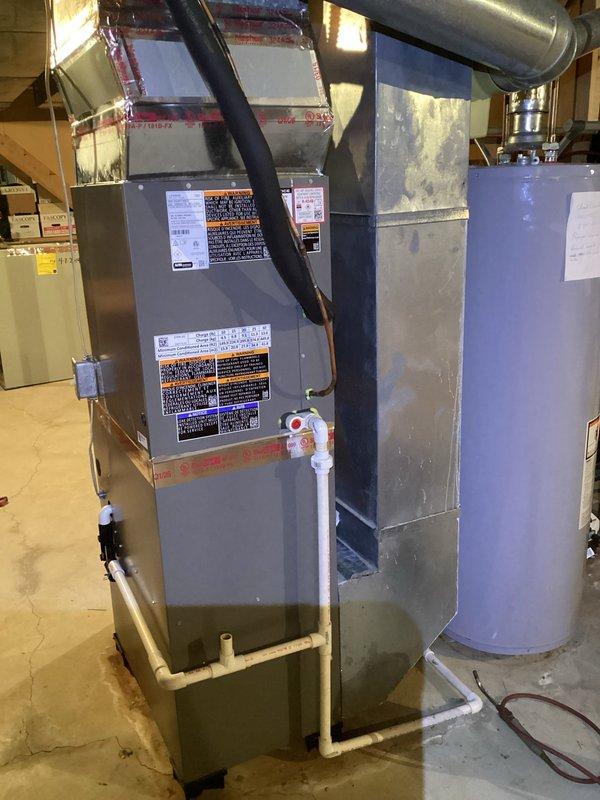 # HVAC Complete System Installation

Successfully completed full residential HVAC system installation including Lennox EL297UH070 gas furnace, ML13KC1-036 condenser unit, and CK40CT-30B evaporator coil. Installed outdoor condenser unit on concrete pad with proper clearances from structure and adequate service access. Mounted air handler in basement utility area on level concrete surface with appropriate drainage provisions. Connected all refrigerant lines, electrical wiring, and condensate drainage per manufacturer specifications. Installed supply and return ductwork with proper sealing and support. Verified all safety controls, electrical connections, and gas line integrity. System tested and operational with proper airflow, refrigerant charge, and temperature differential across coil.