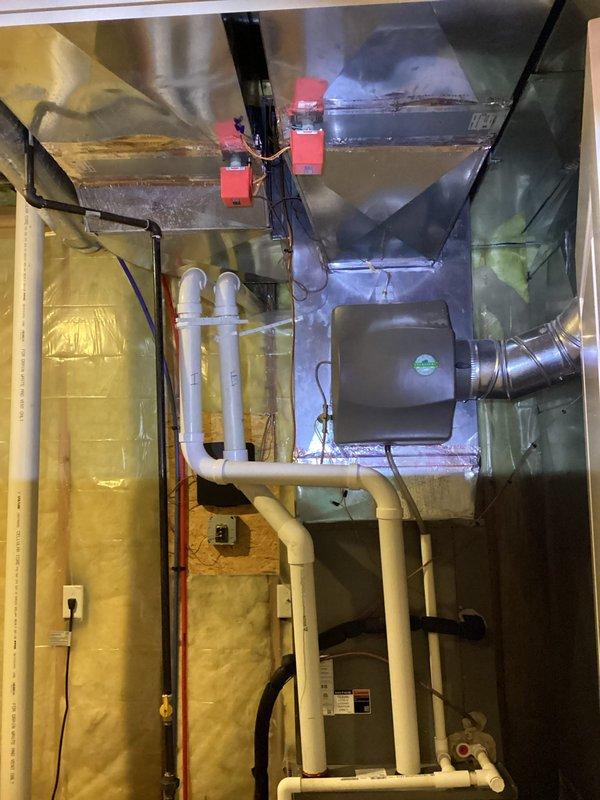 Completed comprehensive tune-up on multi-zone HVAC system with replacement of zone sensors. Parts ordered to Mid City for delivery to shop under PO #415963855 for sensor installation. System inspected including air handler, ductwork, humidifier unit, condensate drainage lines, and electrical connections; all components verified operational and ready for continued service.