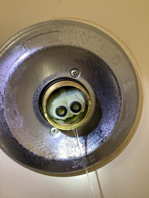 Responded to service call for leaking tub faucet that had been dripping for approximately one month in a 24-year-old home. Inspected the bathtub drain assembly and overflow components, documented existing conditions showing visible corrosion, mineral deposits, and age-related deterioration on the metallic fixtures. Photographed the drain cover and overflow plate to record the extent of wear and water damage present on the chrome-plated components.