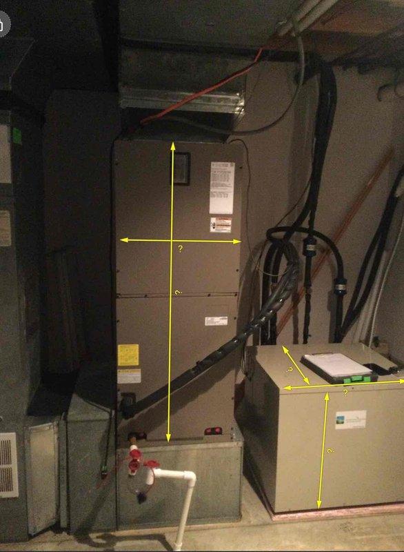Conducted HVAC estimate for air handler replacement after blower motor failure resulted in complete system shutdown. Assessed existing vertical air handler unit in basement, documented equipment dimensions and specifications, and evaluated current installation including condensate drain system with PVC piping and auxiliary control components. Provided homeowner with replacement options and discussed financing availability based on equipment selection.