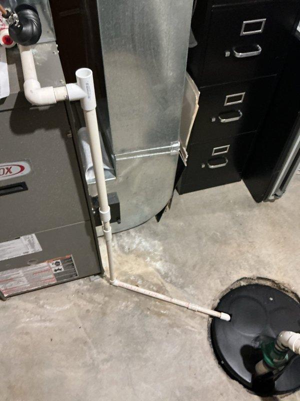 Completed installation of Lennox ML13KC1-024 air conditioning system with CK40UT-24B evaporator coil and S200 thermostat. During coil removal, inspected the 20-year-old furnace heat exchanger for cracks as requested. Reused existing coil cabinet and fabricated new coil door to accommodate equipment. System installed, tested, and left operational.