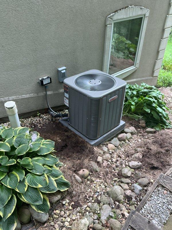 Replaced condensing unit and line dryer under warranty at residential property. Performed complete system startup with all required checks and adjustments to ensure proper operation. Removed old condenser from site and returned to shop, wore booties inside home per customer request, and confirmed utility door access through garage.