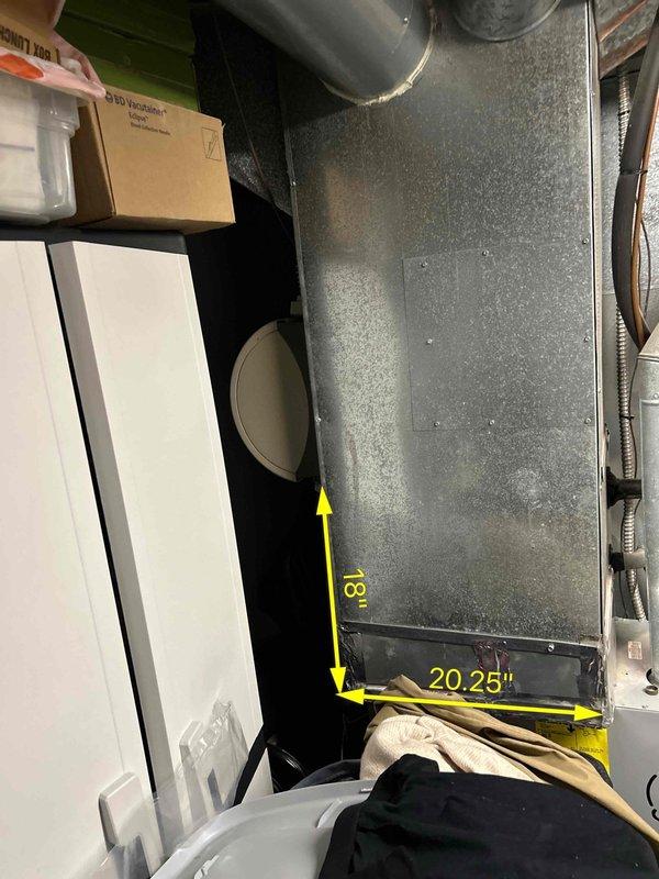 Conducted comprehensive assessment of 16-year-old residential HVAC system for complete replacement estimate. Evaluated existing furnace and air conditioning unit, documenting equipment dimensions and current installation configuration in basement utility area. Measurements recorded for proper equipment sizing and replacement planning, including clearance specifications and ductwork connections. Provided estimate options incorporating blower capacitor replacement and complete duct cleaning services as part of comprehensive system replacement proposal.