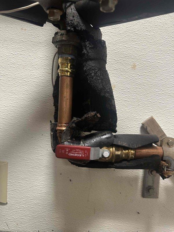 Responded to water leak at commercial property and met contact on-site to assess plumbing issue. Upon inspection, identified a leaking ball valve on the copper pipe assembly with deteriorated foam insulation. A male adapter required for the repair was ordered from Ferguson with delivery scheduled for 8/12. Once the part arrived, replaced the defective ball valve per approved quote, restoring proper function to the domestic cold water line and eliminating the leak.