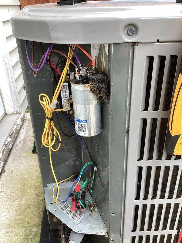 Completed planned HVAC maintenance visit for membership plan including both heating and cooling system inspection. Accessed outdoor condensing unit and discovered significant debris accumulation around the capacitor, which was removed to prevent potential electrical component failure and ensure proper system operation. Inspected all electrical connections, refrigerant lines, and unit components; verified proper system function and left equipment in clean, operational condition.