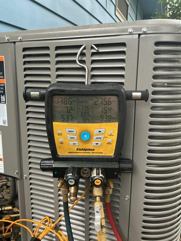 Completed installation of ML13KC1-024 outdoor condensing unit with matching ADP evaporator coil for cooling-only system. Retrieved coil from Mid-City supply in Elkhart and installed unit to work with existing Carrier furnace system. Connected refrigerant lines using proper brazing techniques, evacuated system to manufacturer specifications, and charged unit with appropriate refrigerant. Verified proper airflow through evaporator coil and ductwork connections. Tested system operation using calibrated digital manifold gauges, confirming temperature split, superheat, and subcooling readings within acceptable parameters. Reused existing thermostat and wiring. System operational and performing to specifications upon completion.