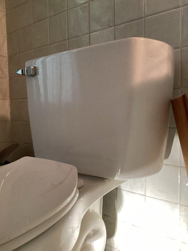 Responded to upstairs bathroom for reported toilet leaking at base. Upon inspection, identified water seepage around the toilet base indicating a compromised wax ring seal. Documented existing conditions including moisture presence and interior bowl staining. Assessed toilet mounting, supply line connections, and floor flange integrity to determine proper repair approach for resolving the leak.