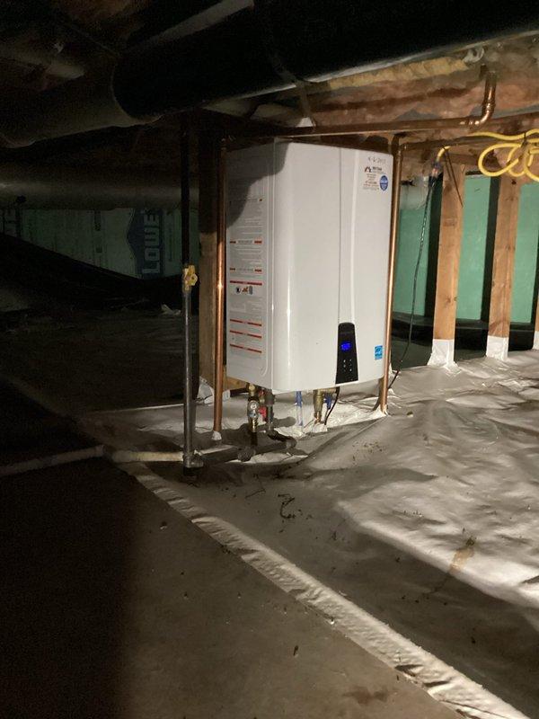 Responded to callback regarding no hot water following previous water service work. Upon arrival, inspected Navien tankless water heater installation in basement. Verified unit power, gas supply, and water connections. Checked control panel display and operational settings. Unit found to be functioning properly with no error codes present. Confirmed hot water delivery restored to fixtures. Additionally, picked up and installed 16x25x3 furnace filter as requested. System tested and verified operational upon completion.