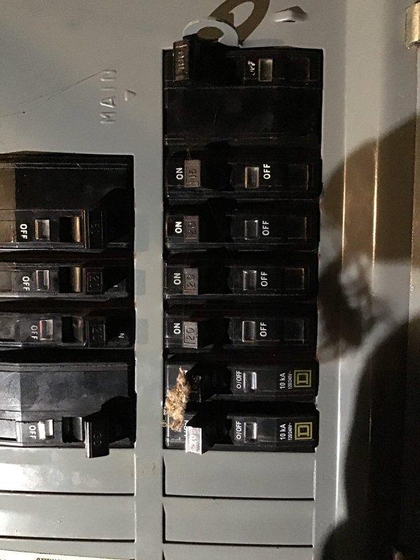 Conducted on-site evaluation for mini-split air conditioning system installation at residential property. Assessed existing electrical infrastructure and identified panel with evidence of heat damage and corrosion on lower breaker section, which will require remediation prior to new system installation. Evaluated exterior mounting location on yellow vinyl-sided wall where current window AC unit is installed, confirmed adequate space and structural support for outdoor condenser placement, and documented electrical junction box positioning for connection planning.