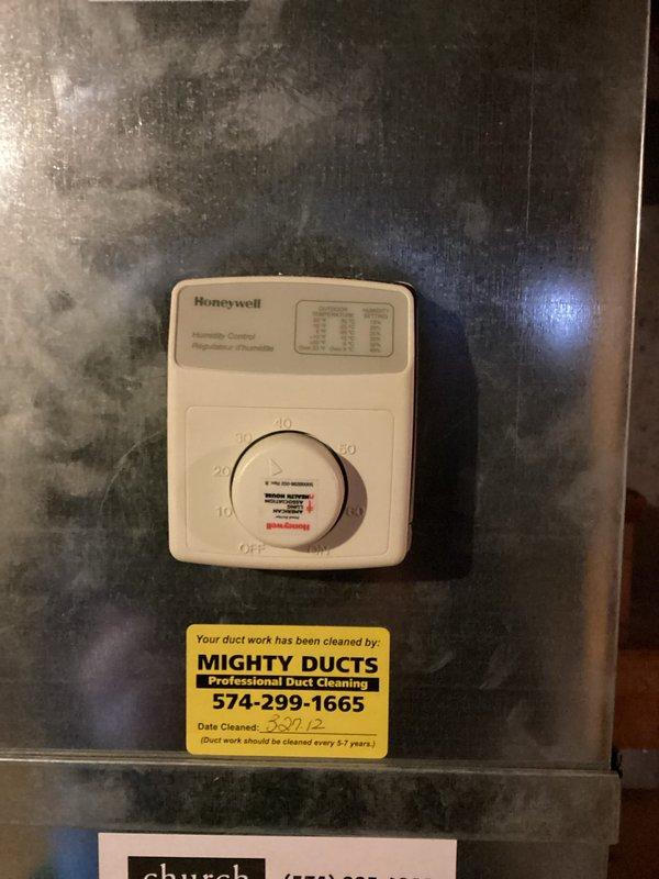 Replaced the internal hose of the Honeywell whole-house bypass humidifier mounted on the supply plenum. Verified the unit, humidistat control, and associated water supply connections were intact, with no visible damage, leaks, or corrosion on the surrounding ductwork.