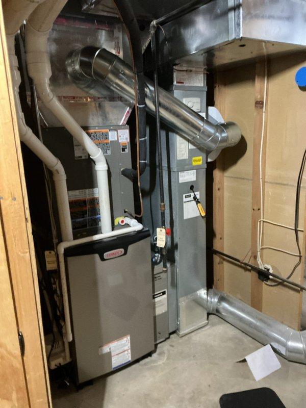 Installed a complete new split system consisting of a Lennox EL297UH090XV48C 90 MBH high-efficiency gas furnace, CK40CT-36C-71 evaporator coil, and EL18KCV-048-230 4-ton condensing unit, with a new S40 thermostat, AA 1620 and AA 600M accessories, and PVC condensate/venting connections. Completed a full diagnostic and start-up checklist verifying line and low voltage, amp draw, ignition and gas system operation, and final system operation, with all readings within specification and the equipment left clean and operational.