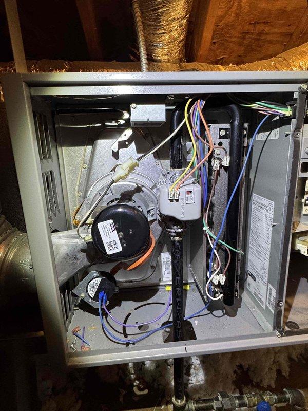 Responded to no heat complaint. Accessed attic-mounted furnace and performed diagnostic testing on electrical control panel with multimeter. Identified issue with control board/electrical components and restored system functionality. Customer's heating is now operational.