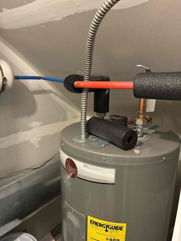 Conducted site assessment for Aprilaire humidifier installation on newly built HVAC system. Inspected existing ductwork configuration including metal supply plenum, flexible return ducts, and condensate drainage. Noted proper installation of Rheem water heater which would serve as water source for potential humidifier. Prepared quote for customer as requested.