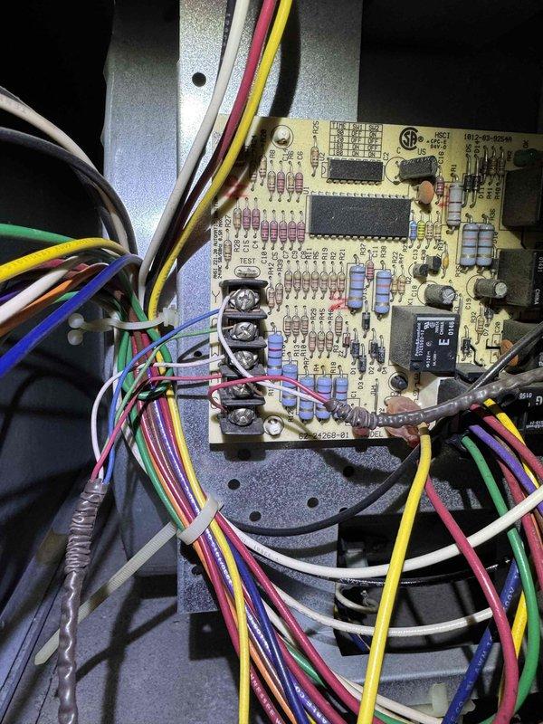 Performed scheduled monthly heating maintenance service on HVAC system. Conducted visual inspection of heat exchanger components showing normal dust accumulation but no significant deterioration or damage. Examined control circuit board with all connections secure and electronic components (resistors, capacitors, relay) in proper working condition.