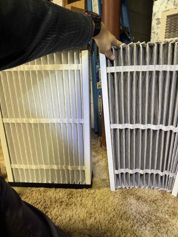 Performed monthly heating maintenance service which included replacing a heavily soiled air filter with a new pleated filter to improve system airflow and efficiency. Conducted diagnostic testing using a Testo 310 analyzer to verify proper combustion readings (80/620), ensuring system is operating within manufacturer specifications.