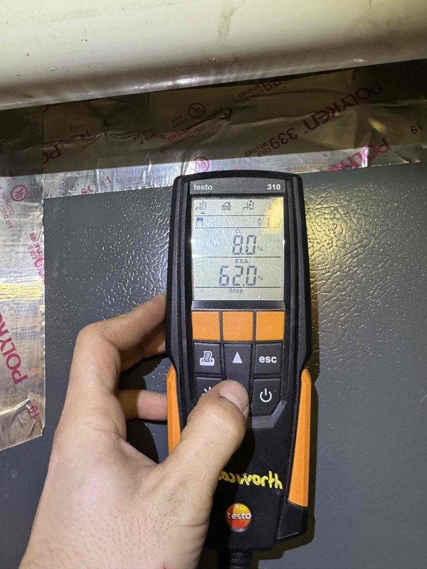 Performed monthly heating maintenance service which included replacing a heavily soiled air filter with a new pleated filter to improve system airflow and efficiency. Conducted diagnostic testing using a Testo 310 analyzer to verify proper combustion readings (80/620), ensuring system is operating within manufacturer specifications.