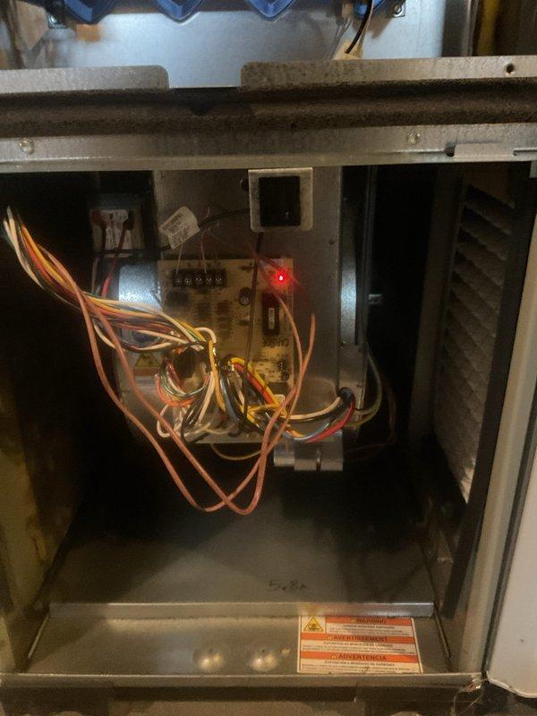 Performed routine monthly heating system maintenance on HOT GRAND furnace. Inspected blower motor, control board, gas valve, and electrical components - all found in proper working order with circuit board LED indicator functioning normally. PVC venting system verified clear with no obstructions.