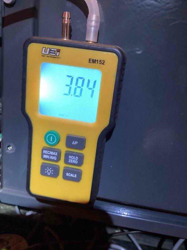 Performed multi-system heating maintenance service as scheduled. Conducted pressure testing using UEi EM152 measurement device, obtaining readings of 3.84. Inspected control board and electrical connections, verifying proper wire terminations and component integrity on all systems. All equipment left operating within manufacturer specifications.