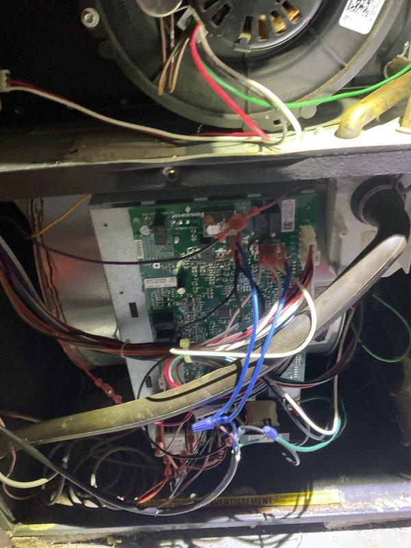 Performed routine heating maintenance inspection on aging furnace system (10+ years). Examined control board and electrical components, ensuring all connections were secure. Inspected blower motor assembly for proper operation and cleaned accessible components. System tested and verified to be functioning within normal parameters.