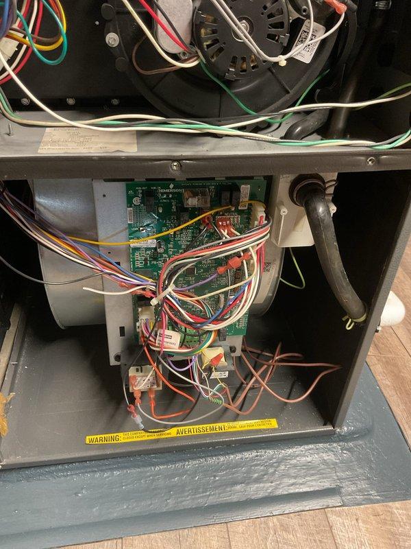 Performed monthly heating maintenance on residential HVAC system. Inspected furnace interior components including circuit board, wiring connections, and blower assembly. All systems functioning normally with no issues identified.