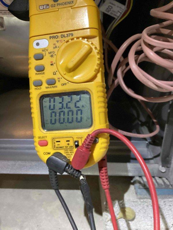 Performed scheduled furnace maintenance including system inspection, blower motor evaluation, and electrical testing. Verified proper voltage readings of 13.22V with digital multimeter. Replaced 20x24x1 air filter as part of routine service to ensure optimal system performance.