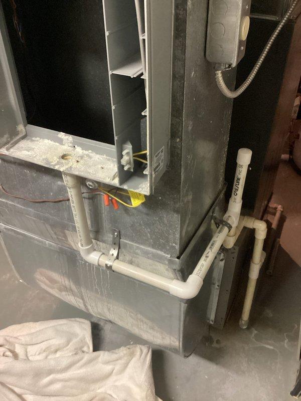 Successfully replaced expansion tank, removed and reset toilet with proper sealing, and installed new humidifier drain line. System requires follow-up inspection by technician to verify proper operation after repairs.