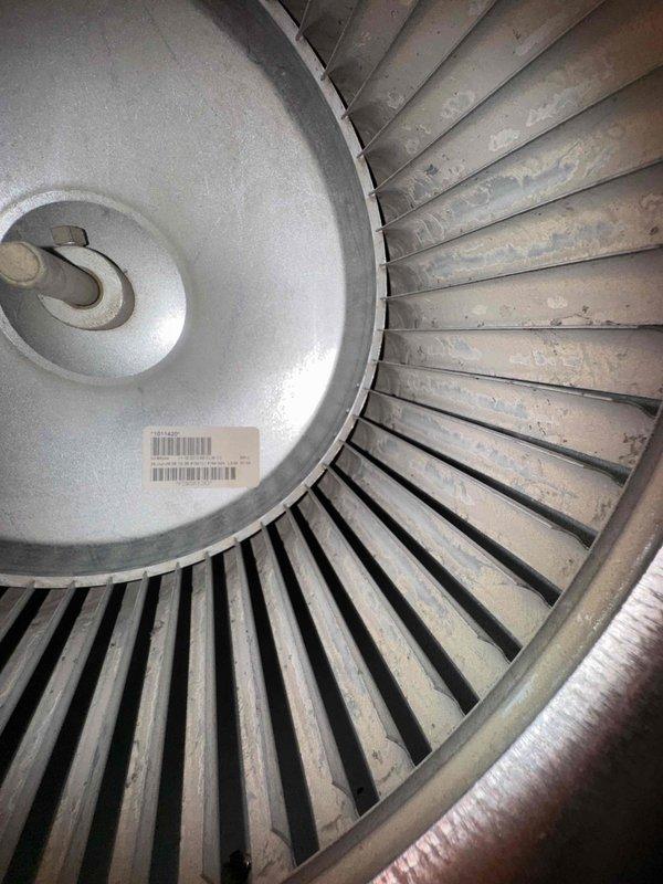 Performed initial heating maintenance service for new customer. Inspected and cleaned furnace blower assembly which showed accumulated dust on fan blades. Documented existing equipment specifications for customer records.