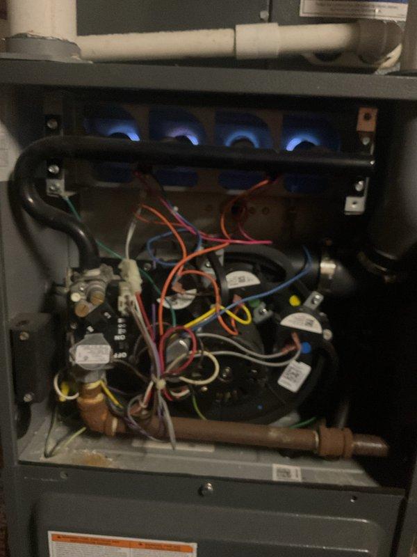 Completed routine heating maintenance service on gas furnace. Inspected burner flames for proper operation and verified all electrical connections are secure. Examined air filter which was found in acceptable condition with no replacement needed at this time.