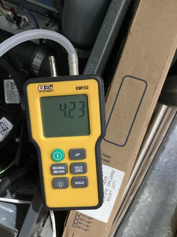 Performed comprehensive heating system maintenance on furnace installed in 2023. Conducted pressure/airflow measurements using USI EM152 device, obtaining readings of 4.23. Accessed electrical compartment for thorough inspection and diagnostics of wiring and connections using multimeters to verify proper electrical function of the system. All components tested within normal operating parameters per manufacturer specifications.