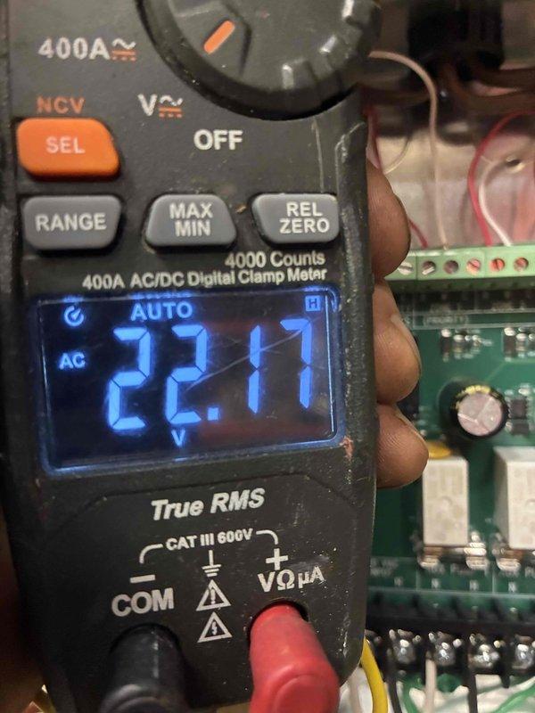 Diagnosed no-heat complaint by testing control board voltage, finding 26.26V at circuit board and 22.17V AC at secondary terminals. Determined failing transformer was causing insufficient voltage to energize heating components. Replaced transformer, verified proper voltage output, and confirmed system operation through complete heating cycle.