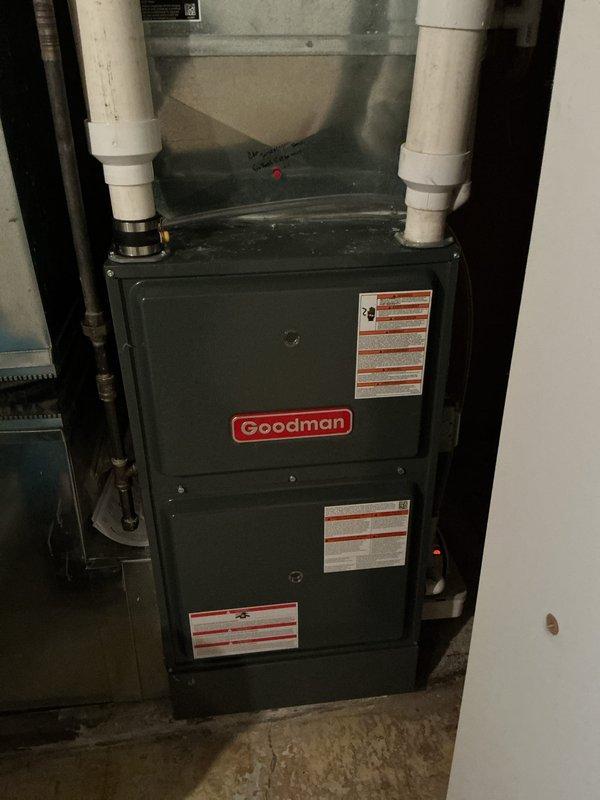 Performed monthly maintenance on 1-year-old Goodman heating system. Inspected internal components including circuit board, transformer, and wiring connections - all found to be in good working condition. Examined PVC intake/exhaust ventilation system with no issues detected. System is operating within normal parameters.