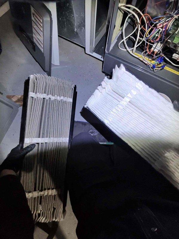 Performed monthly heating maintenance service on HVAC system. Conducted combustion analysis using Testo analyzer to verify proper system operation parameters. Replaced dirty air filter with new one to ensure optimal airflow and system efficiency.