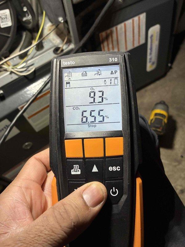 Performed annual heating maintenance on gas furnace located in basement for member Elaine Seel. Conducted combustion analysis with Testo 310, confirming optimal O₂ levels at 9.3% and CO₂ at 6.55%. Supply air temperature verified at 72.8°F, indicating system is operating within manufacturer specifications despite being older than initially reported.