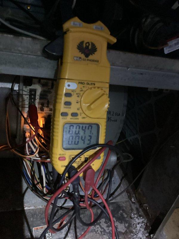 Performed comprehensive furnace maintenance including electrical system diagnostics. Inspected internal components and verified proper operation of all control systems. Electrical measurements showed normal amperage readings of 0.047 and 0.043, confirming system is operating within manufacturer specifications.