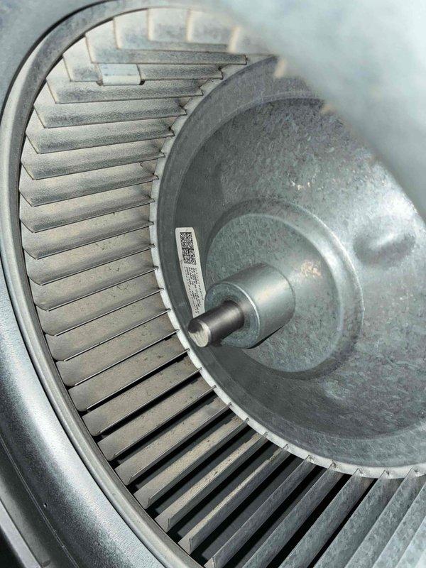 Performed scheduled monthly heating maintenance service on HVAC system. Inspected ServiceFirst capacitor connections and pressure switch assembly for proper operation. Examined blower wheel assembly for dust accumulation and verified proper rotation with minimal wear on the squirrel cage fins.