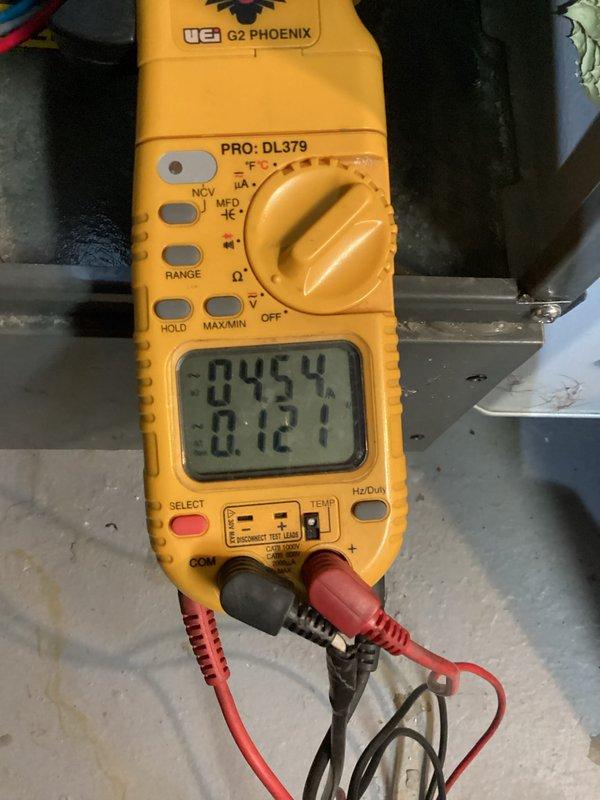 Performed routine heating maintenance on dual system installation. Conducted combustion analysis using Testo 310 with temperature differential readings of 85.8°F and 7.5°F. Verified electrical components with UEi multimeter showing amperage readings of 0.454 and 0.121, confirming systems are operating within manufacturer specifications.