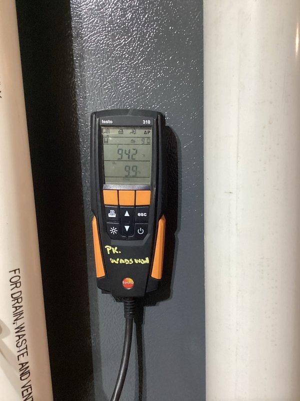 Performed scheduled monthly heating maintenance service. Conducted inspection of water heater system, verifying proper installation and connection integrity. Completed combustion analysis using Testo 310 analyzer, confirming optimal operation with readings of 942/99, indicating efficient system performance within manufacturer specifications.