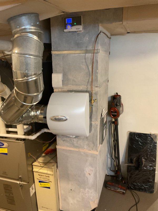 Performed comprehensive heating maintenance on two systems as requested. Inspected and serviced Aprilaire humidifier, checked furnace components including blower motor assembly, examined gas valve and control modules, and verified proper electrical connections. All systems operating within normal parameters after service.