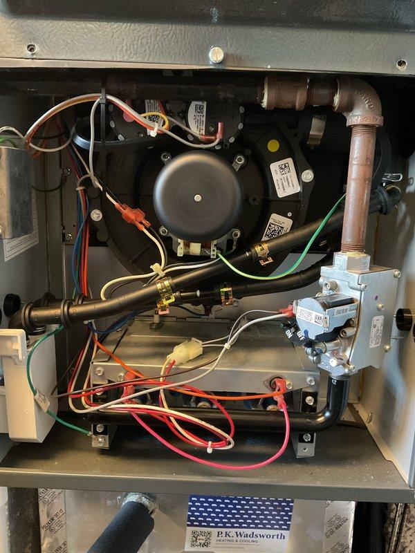 Performed comprehensive heating maintenance on two systems as requested. Inspected and serviced Aprilaire humidifier, checked furnace components including blower motor assembly, examined gas valve and control modules, and verified proper electrical connections. All systems operating within normal parameters after service.
