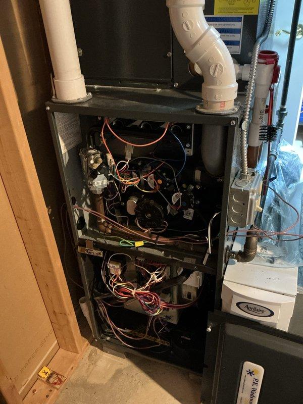Diagnosed issue with master bedroom furnace showing no heat. Inspected blower motor assembly and internal components. Tested electrical connections on circuit board and verified functionality of fan assembly. Restored heating function to the system, confirming proper operation before completion.