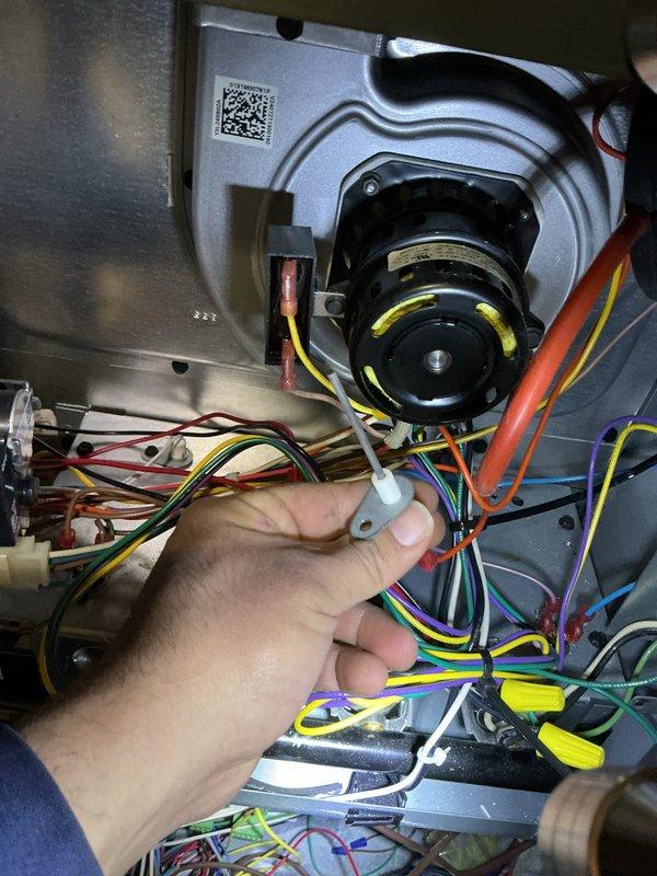 Performed annual preventative maintenance service on furnace as part of scheduled SPP maintenance agreement. Inspected and verified proper connections of blower motor assembly wiring. All electrical components were examined, with particular attention to terminal connections and wire routing integrity within the main housing.