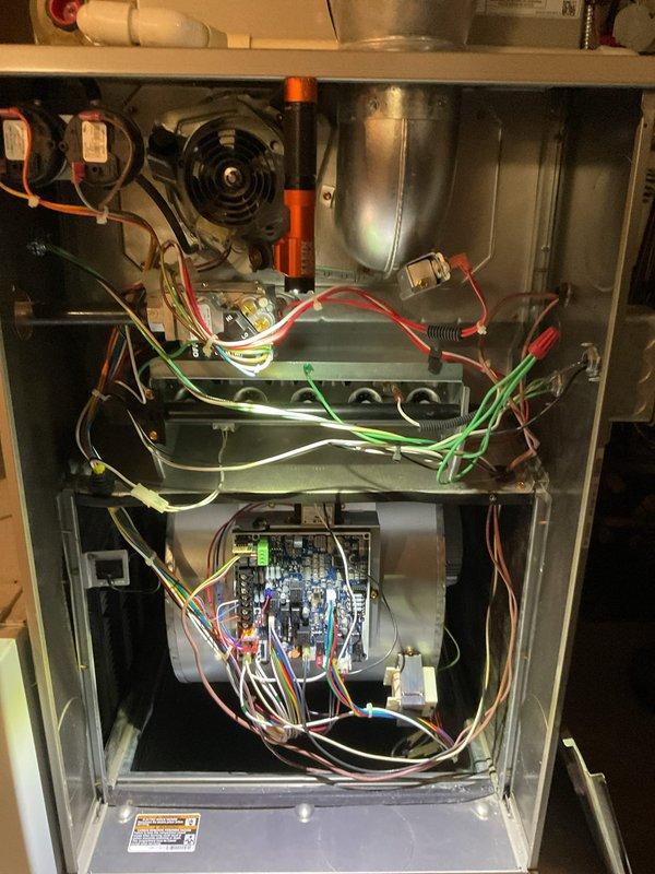 Performed routine monthly heating maintenance on two systems. Inspected electrical components and control boards on both units, confirming proper wire connections and operational status of circuit boards. All systems functioning normally with no issues identified.