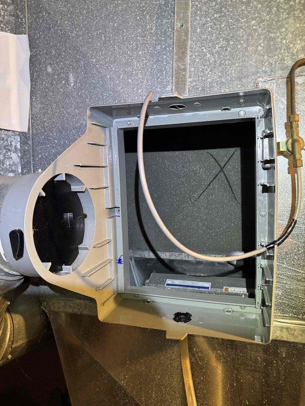 Performed monthly contract maintenance on heating system and humidifier. Inspected severely clogged air filter with significant dust accumulation requiring immediate replacement. Serviced and inspected ventilation components including ductwork connections and refrigerant lines to ensure proper system function.