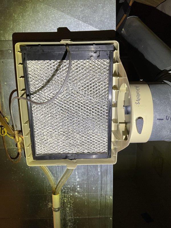 Responded to customer's basement water leak concern originating from dehumidifier. Upon inspection, discovered moisture accumulation around HVAC system with visible water staining on concrete floor. Identified clogged condensate drain line with debris buildup in filter assembly as source of overflow; cleared blockage and verified proper drainage function.
