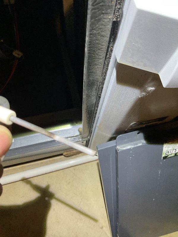 Responded to follow-up service call for furnace malfunction. Diagnostic inspection revealed significant frost and ice accumulation on the evaporator coil and refrigerant lines. Determined issue was caused by refrigerant pressure imbalance. Defrosted system, corrected refrigerant levels, and restored proper operation.