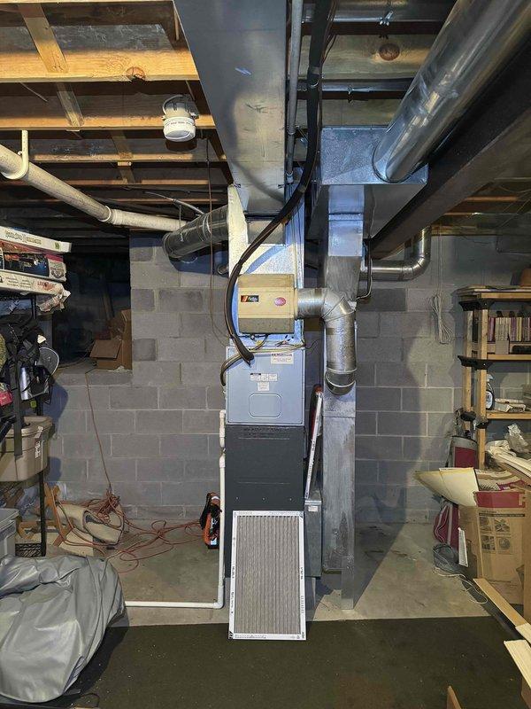 Responded to customer complaint of furnace cycling on and off. Inspected unit and discovered significant dust accumulation on blower wheel causing reduced airflow. Cleaned blower wheel assembly to restore proper air circulation and system operation, preventing further short cycling issues.