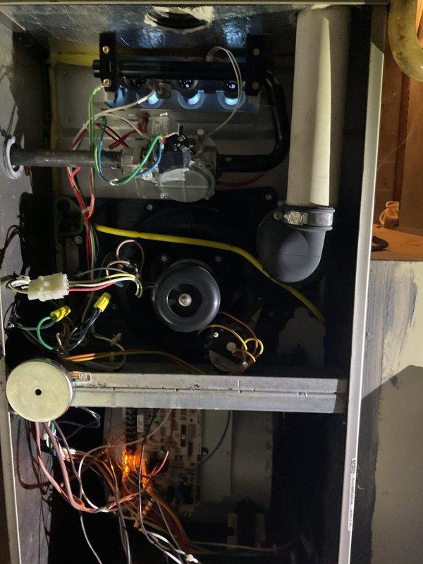 Responded to no heat call for 15+ year old furnace system. Upon inspection, accessed internal components and examined electrical connections, circuit boards, and blower motor assembly. Diagnosed and resolved issue, restoring proper heating function to the unit.