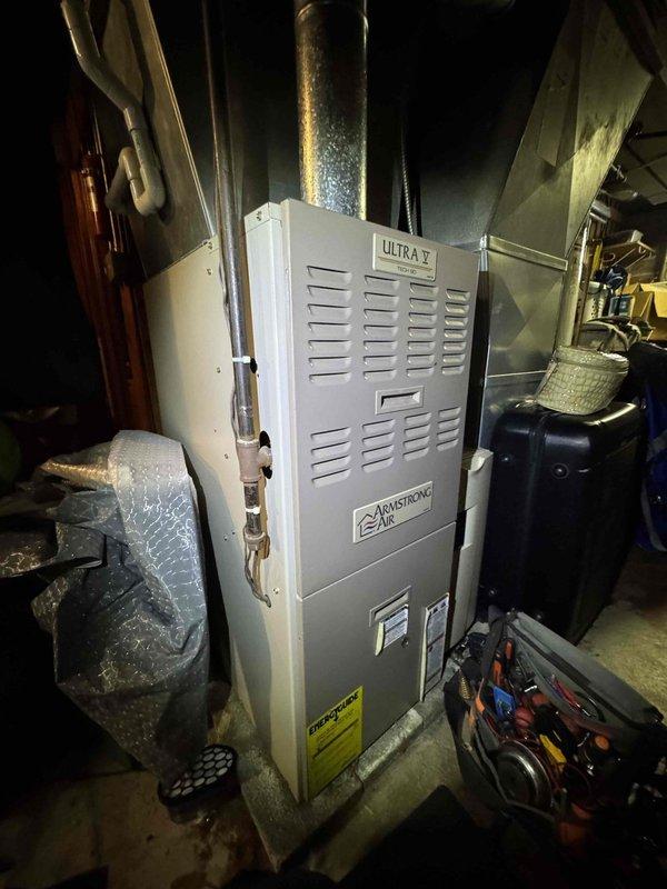 Responded to no heat call for Armstrong Air ULTRA V system. Diagnosed communication failure between thermostat and furnace. Inspected blower motor assembly and electrical connections. Restored proper communication and verified system operation.