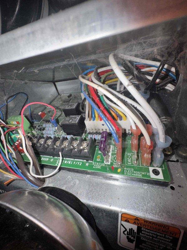 Responded to customer concern regarding furnace operation. Inspected system and found unit was functioning properly but required maintenance. Removed and examined air filter which was in acceptable condition. Inspected control board and electrical connections, noting some dust accumulation. Cleaned connections and verified proper operation of all components.