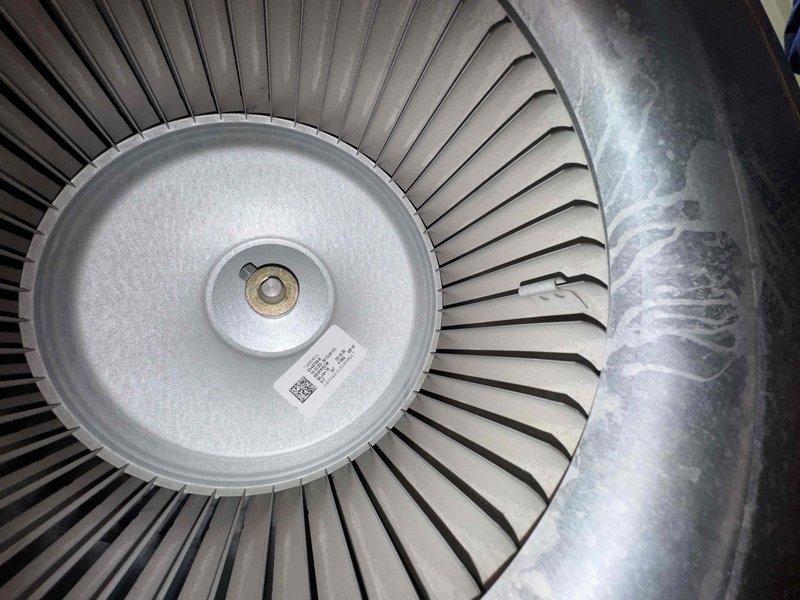 Performed scheduled heating maintenance on HVAC system. Inspected and cleaned blower wheel assembly to remove buildup. Noted minor condensation on internal components which was addressed during service.